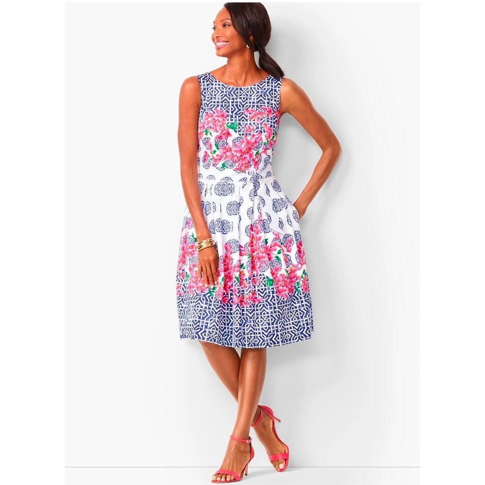NWOT  Talbots Mosaic Floral Sateen Fit & Flare Dress Size 6